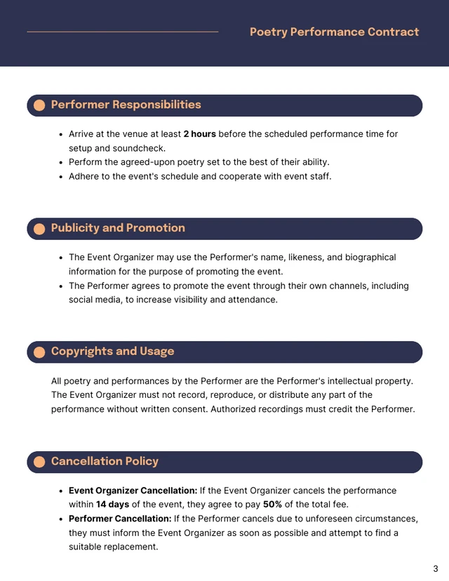 Poetry Performance Contract Template - Page 3