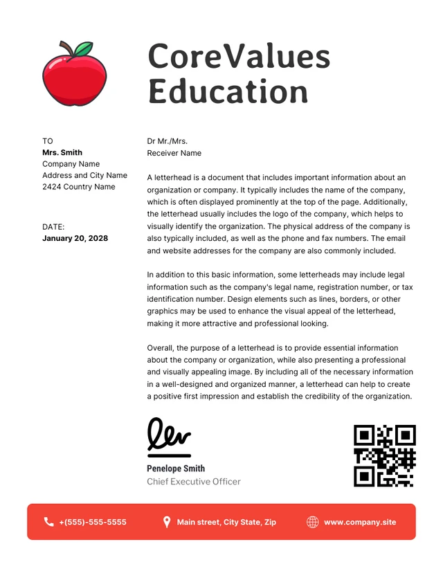 White And Red Clean Design Apple Letterhead Template
