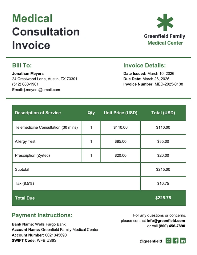 Medical Consultation Invoice Form Template Medical Consultation Invoice Form Template