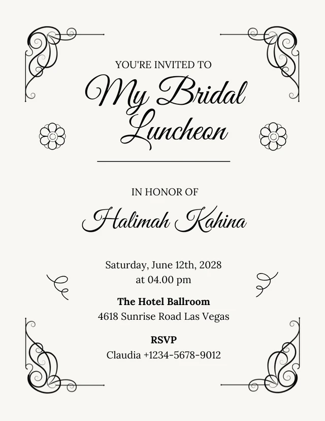 Beige Classic Vintage Bridal Luncheon Invitation Template