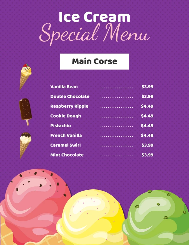 Fun Elegant Purple Ice Cream Menus Template