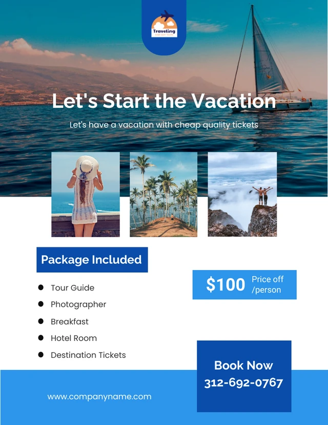 Blue Modern Travel Promotion Poster Template
