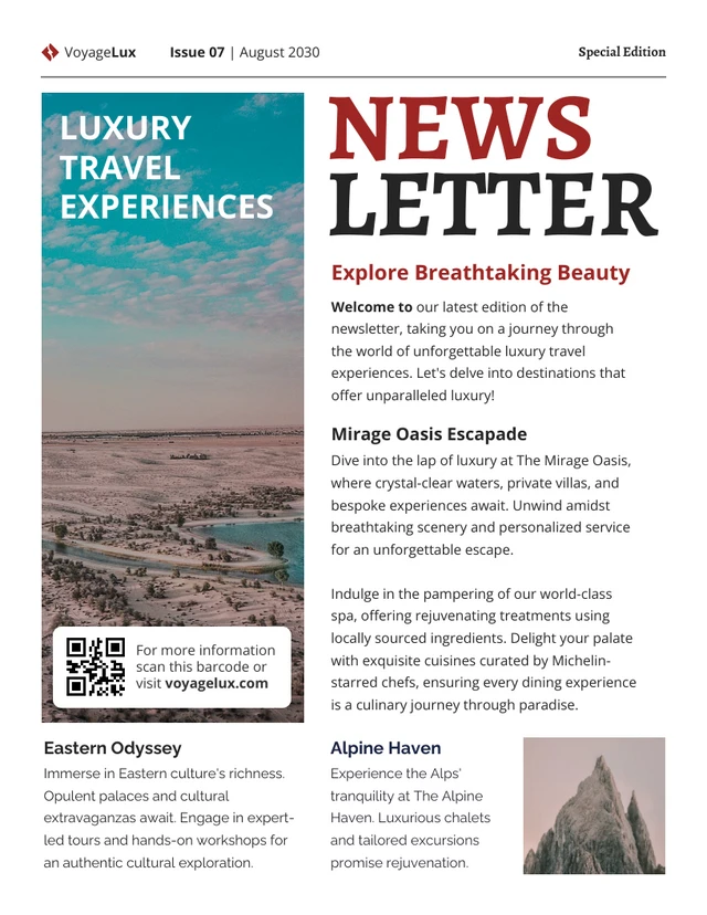 Luxury Travel Experiences Newsletter Template