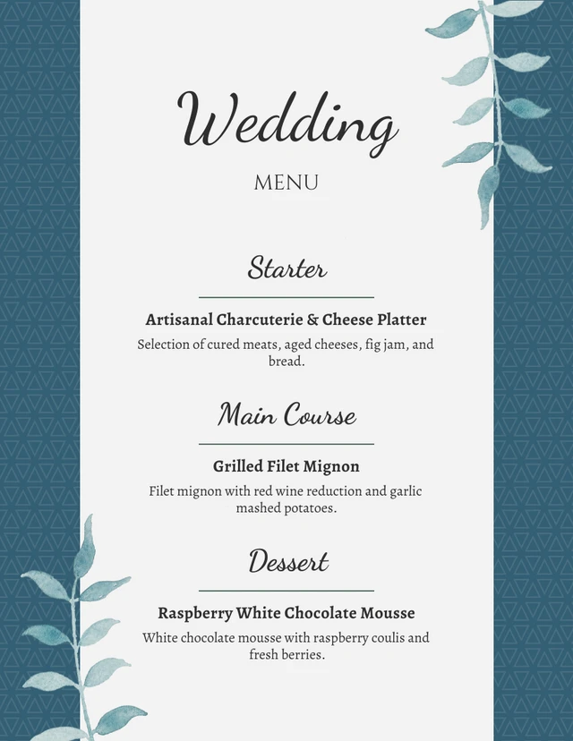 Blue And Beige Minimalist Wedding Menu Template