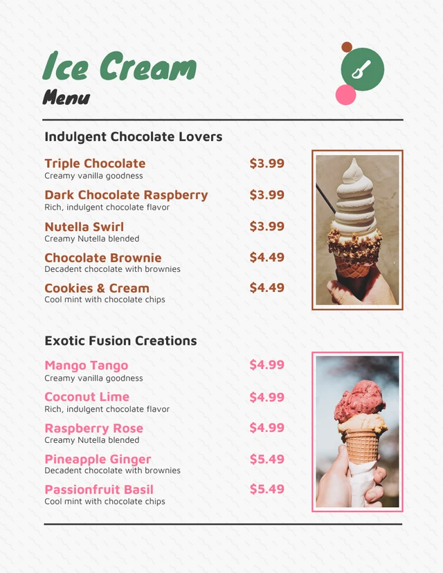 Simple Creamy Color Ice Cream Menu Template