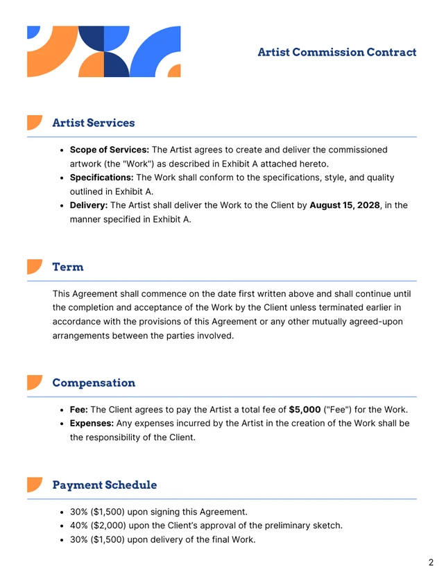 Artist Commission Contract Template - Page 2