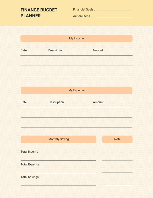 Simple Cream Orange Finance Planner Template