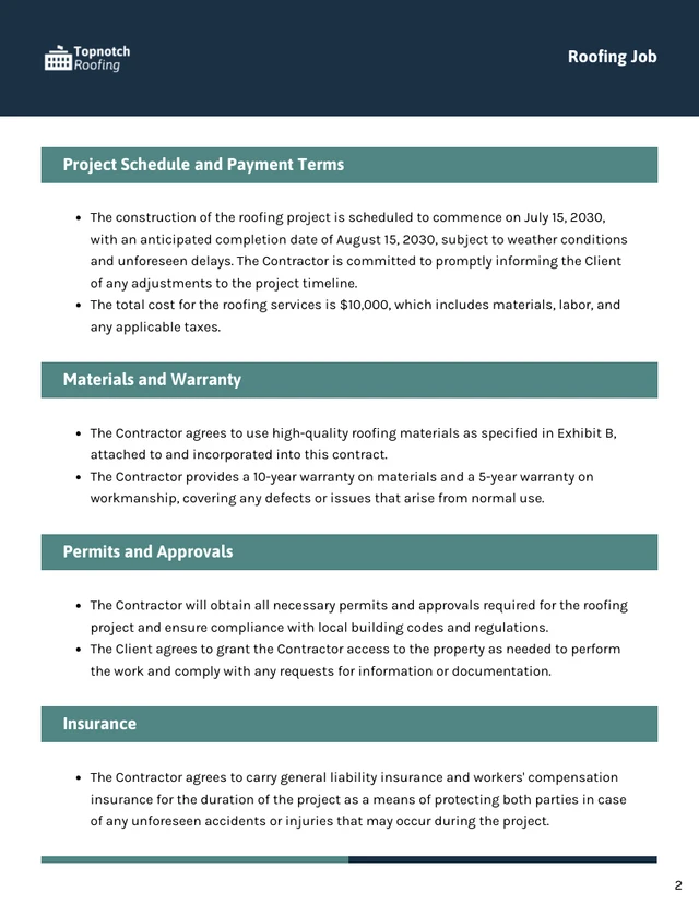 Roofing Job Contract Template - Page 2