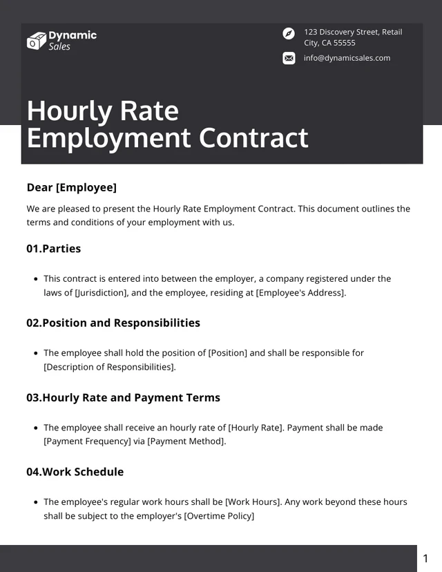 Hourly Rate Employment Contract Template - Page 1