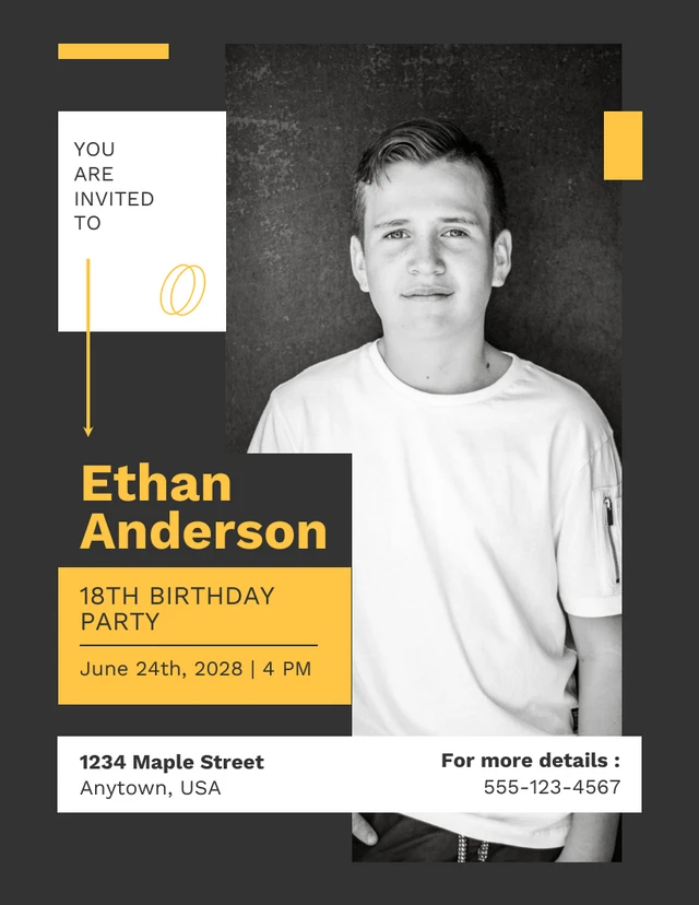 Dark Simple 18th Birthday Invitation Template