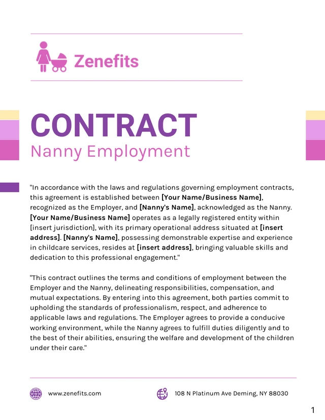 Nanny Employment Contract Template - Page 1