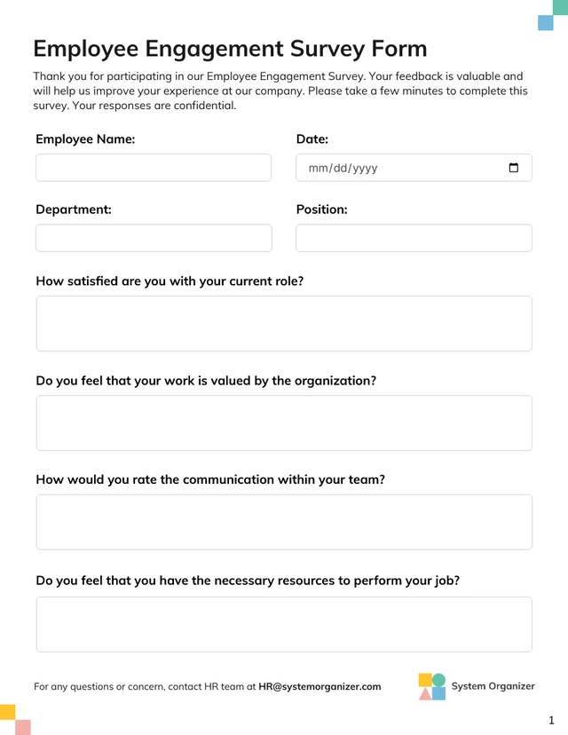 HR Employee Engagement Survey Forms - Page 1