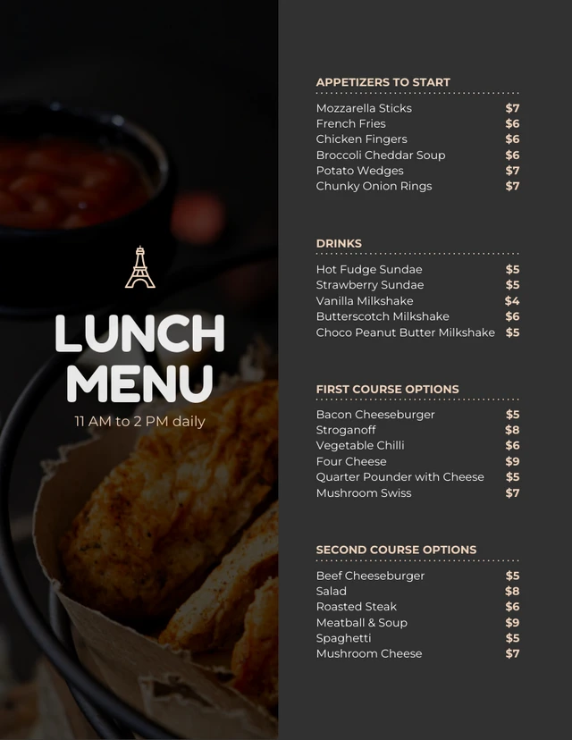 Dark Grey Simple Lunch French Menu Template