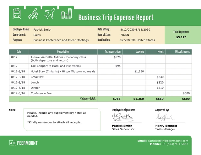 Business Trip Expense Report Template