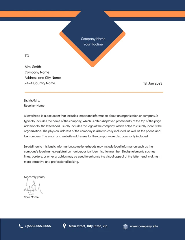 White And Navy Modern Business Company Letterhead Template
