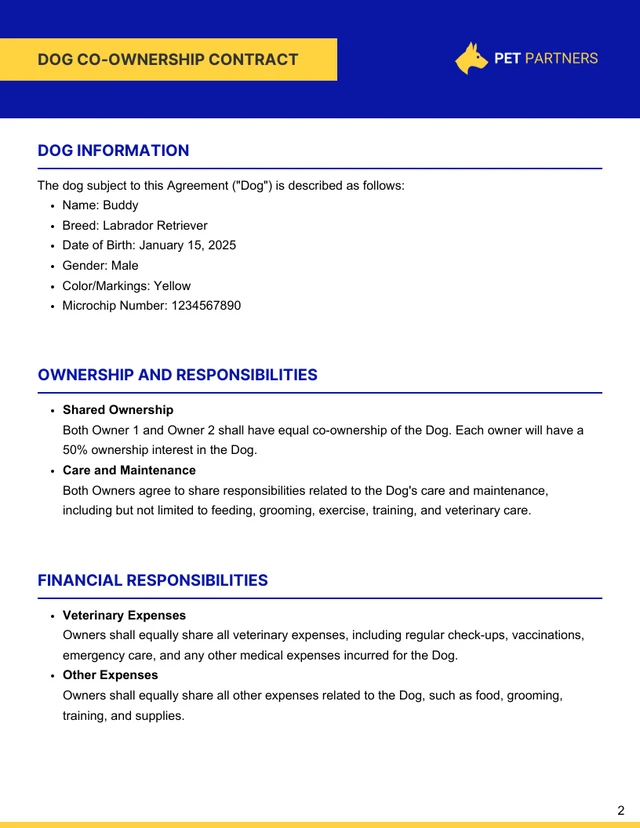 Dog Co-Ownership Contract Template - Page 2