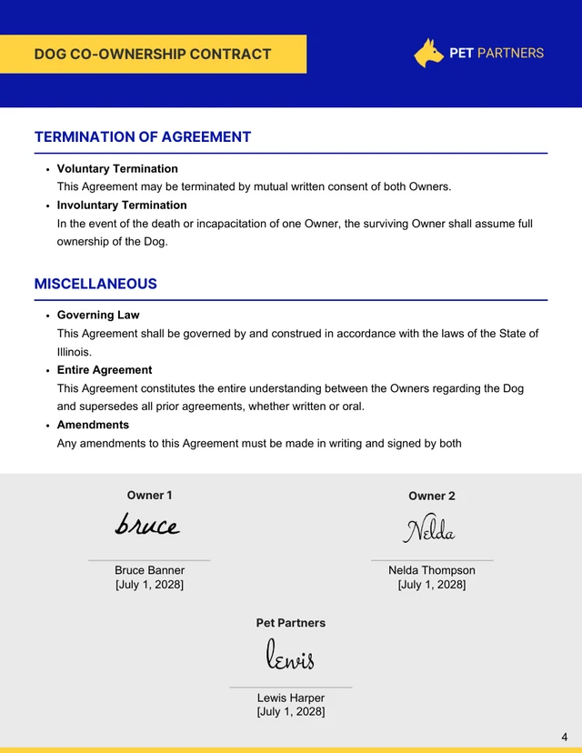 Dog Co-Ownership Contract Template - Page 4