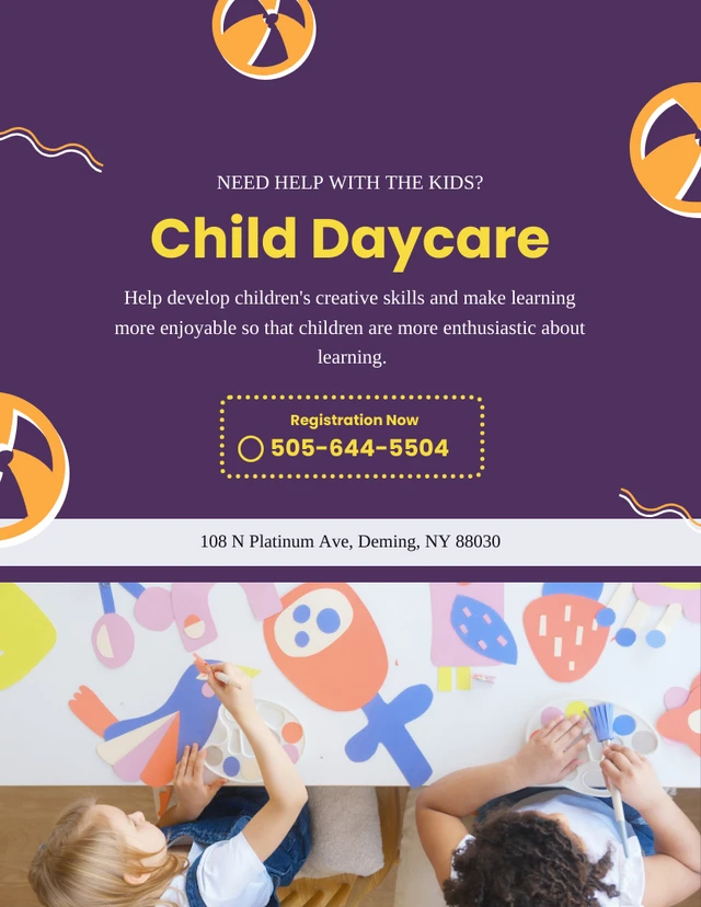 PurPle And Orange Simple Daycare Flyer Template
