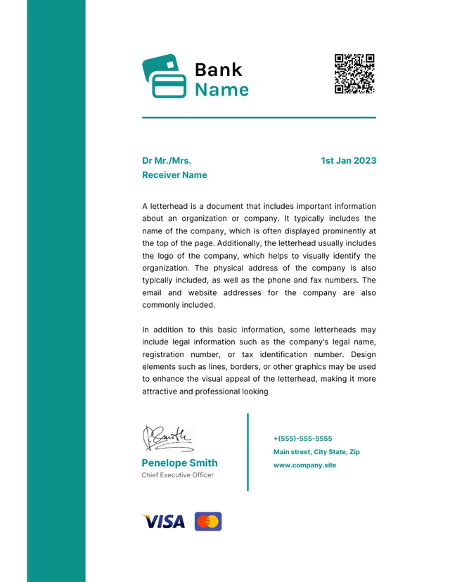 White And Green Simple Professional Bank Letterhead Template
