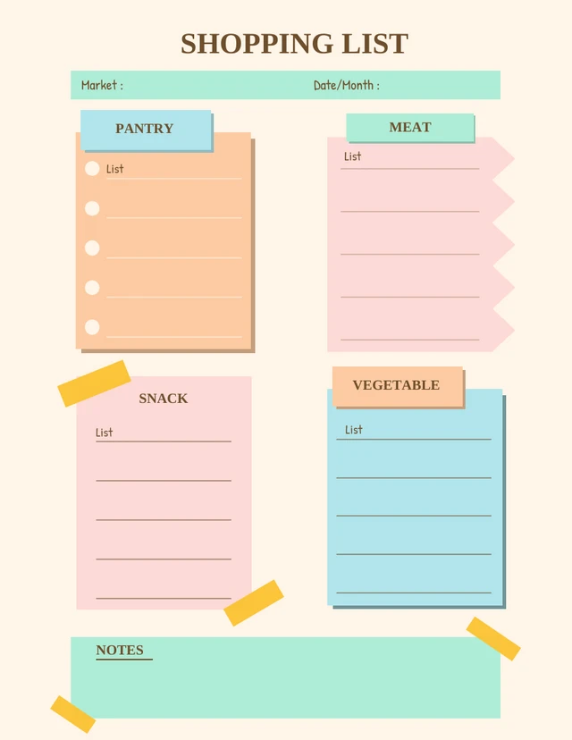 Cute Pastel Mom Shopping List Template