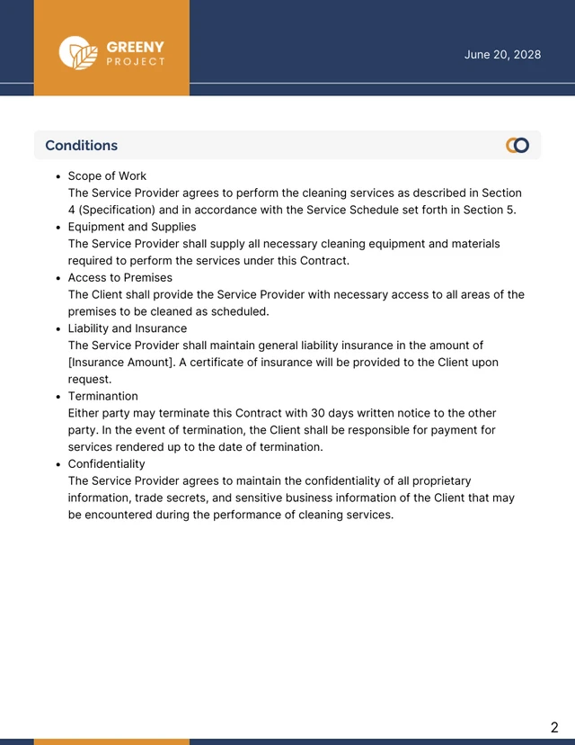 Office Cleaning Contract Template - Page 2