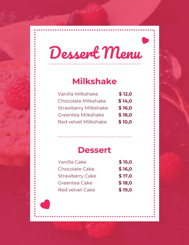 Magenta Simple Photo Dessert Menu Template