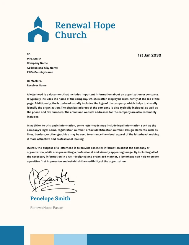 Broken White Modern Colorful Church Letterhead Template
