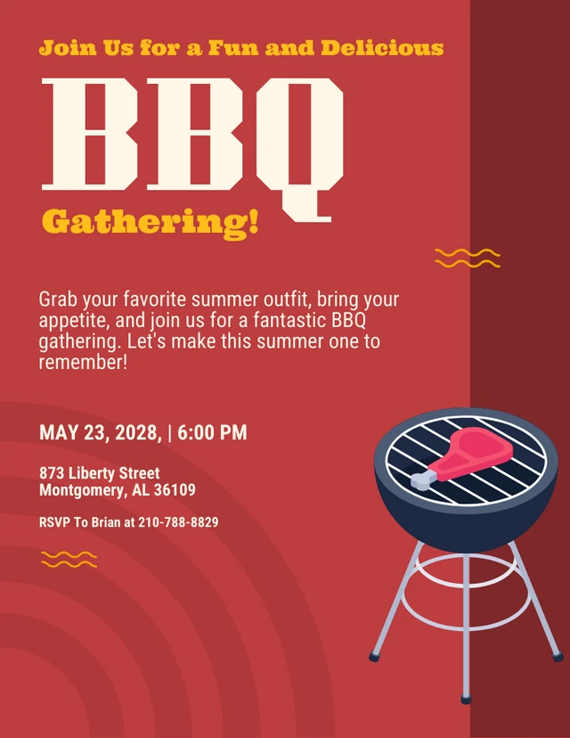 Red Simple Modern Classic Minimalist BBQ Gathering Invitation Template