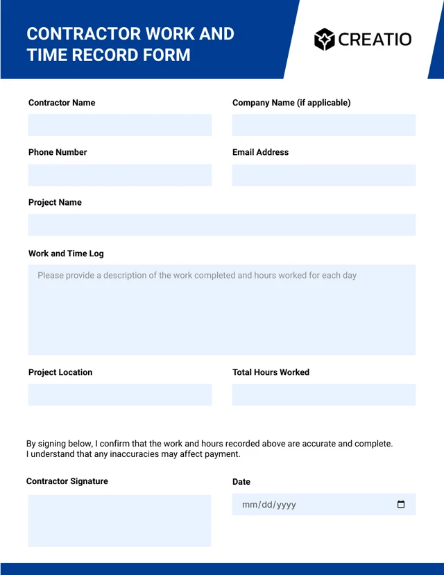 Modern Shape Sky Old Blue Contractor Forms Template