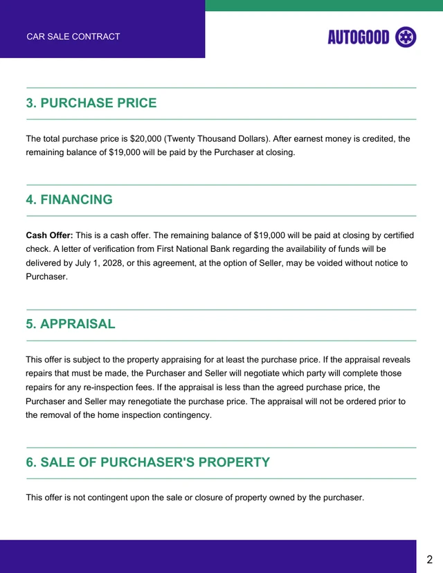 Car Sale Contract Template - Page 2