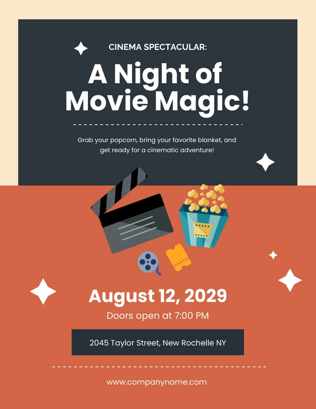 Orange and Black Line Cinema Movie Night Invitation Template