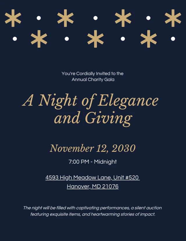 Dark Blue And Gold Gala Invitation Template