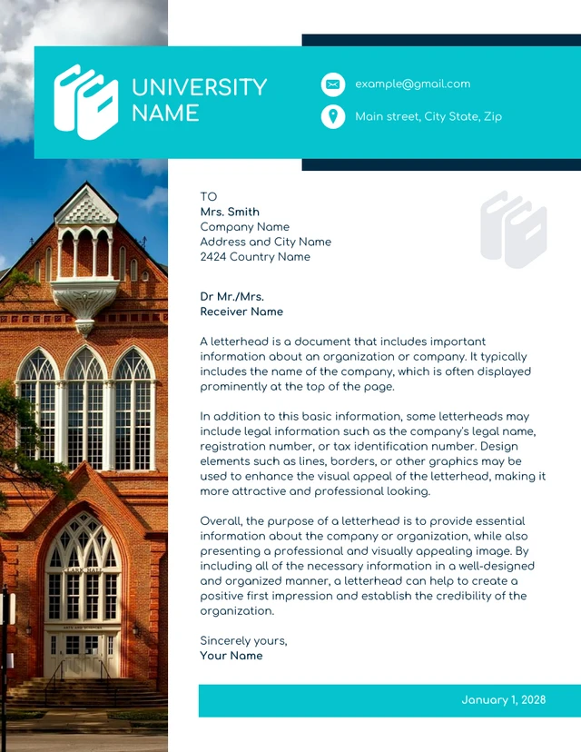 White Blue Modern Professional University Letterhead Template
