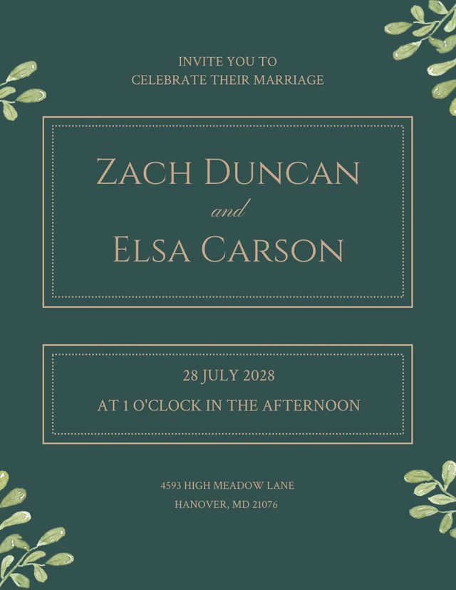 Green Leaf Wedding Reception Template
