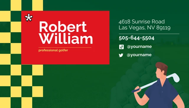 Green and Red Professional Golfer Business Card - Page 2