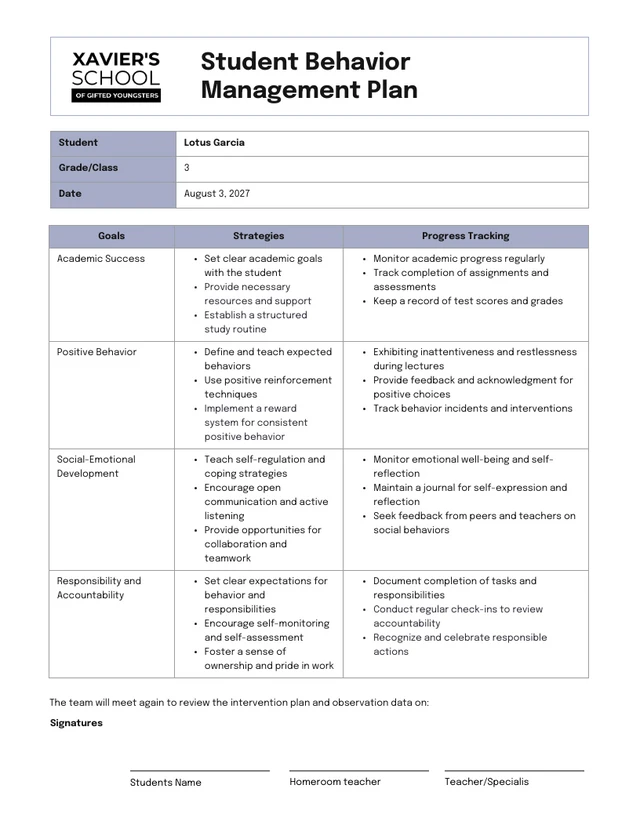 White Purple Minimalist Student Behavior Plans  Template