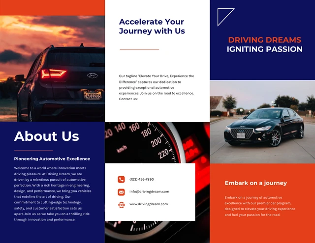 Modern Blue White and Orange Car Brochure - Page 1