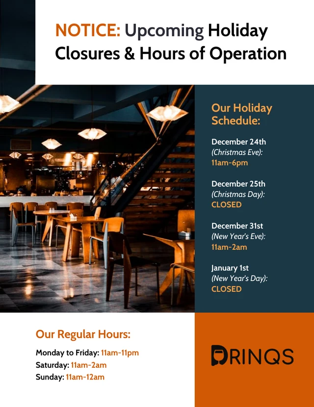 Business Holiday Schedule Notice Poster