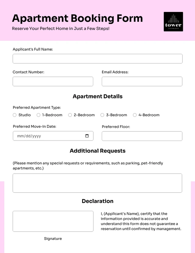 White Pink Booking Forms Template