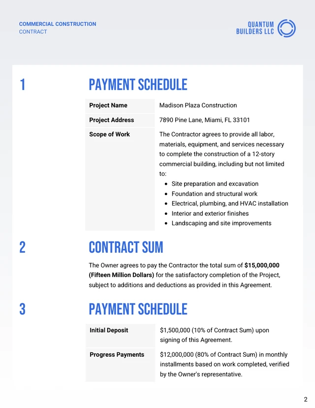 Commercial Construction Contract Template - Page 2