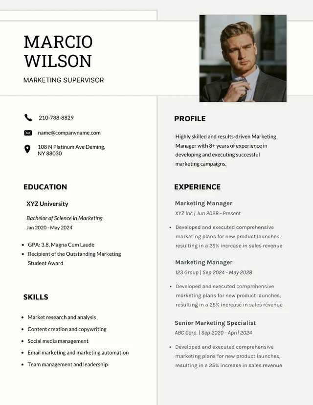 White and Cream Simple Marketing Resume Template
