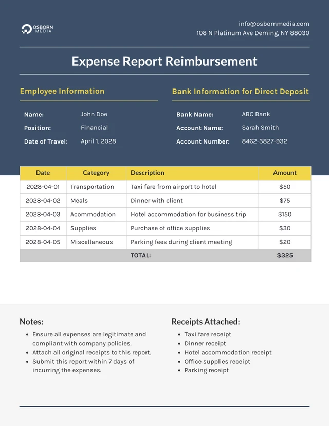 Expense Report Reimbursement Template