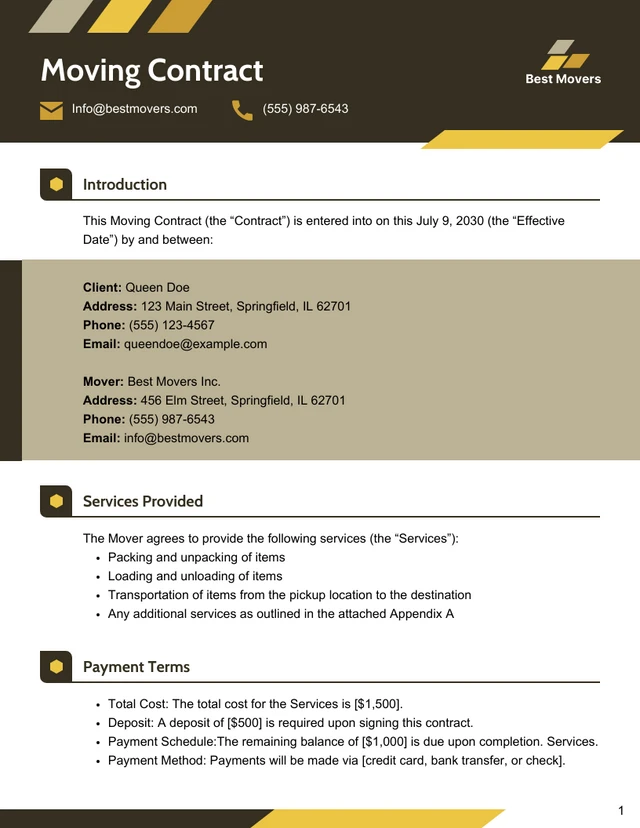 Moving Contract Template - Page 1