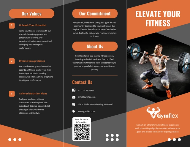 Grey and Orange Gym Tri Fold Brochure - Page 1