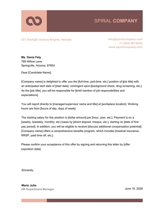 Brown Minimalist Shape Offer Letter Template