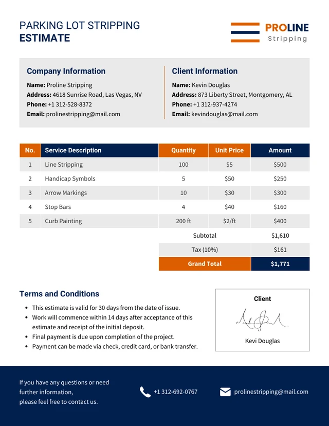 Parking Lot Striping Estimate Template