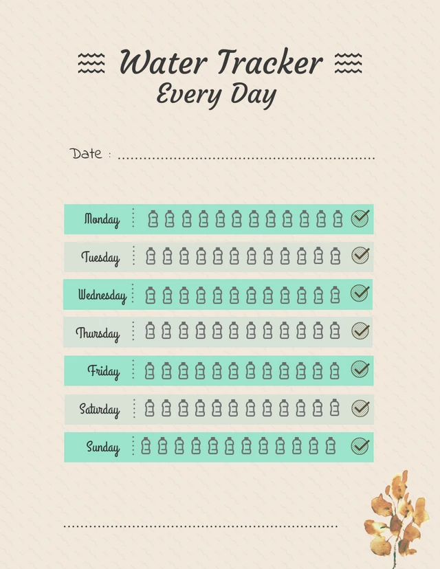 Simple Water Tracker Chocolate Schedule Every Day Template