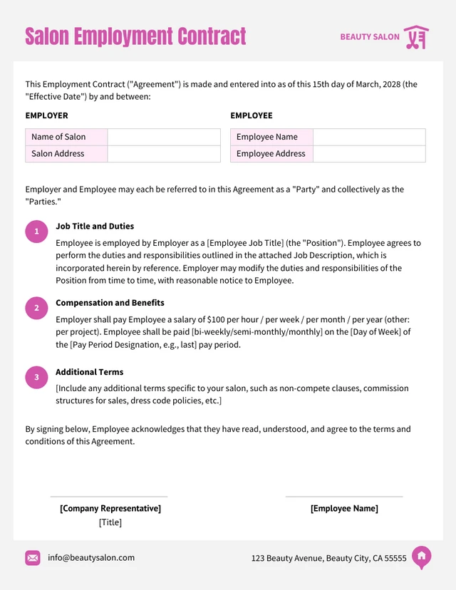 Salon Employment Contract Template