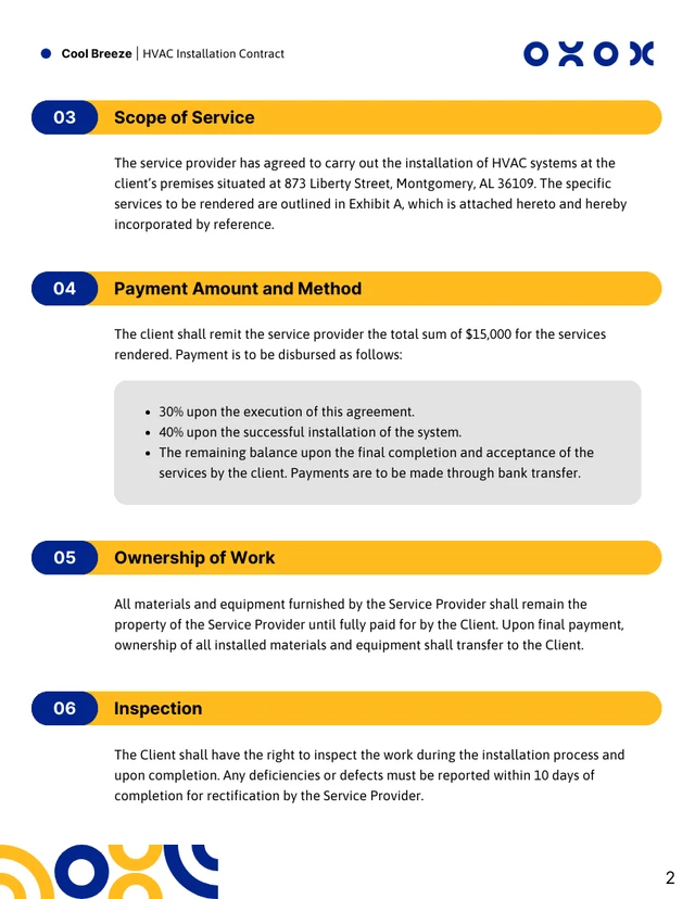 HVAC Installation Contract Template - Page 2