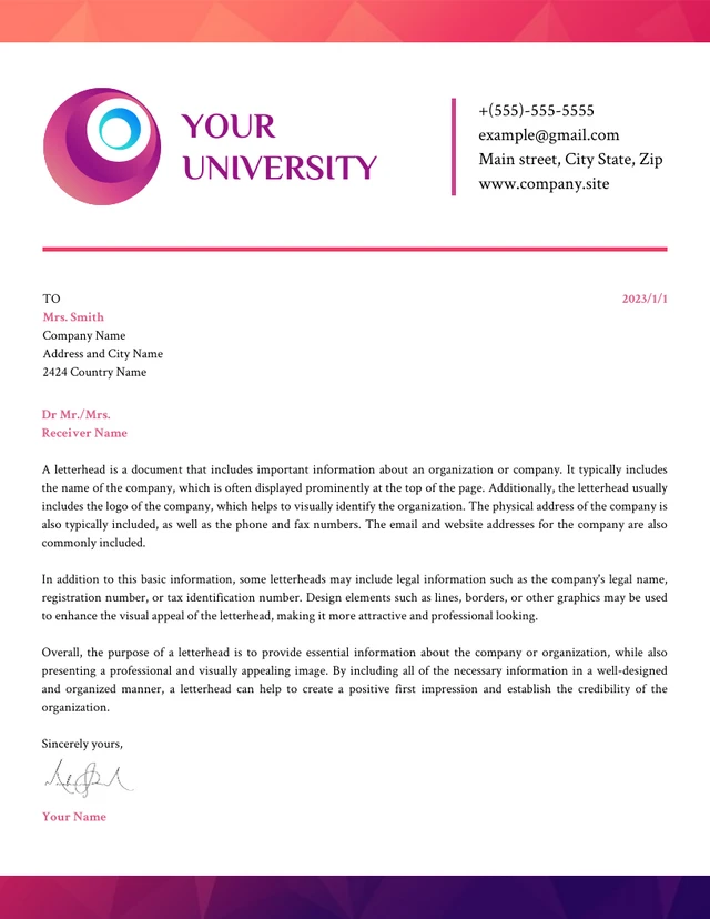 Modern Gradient Professional University Letterhead Template
